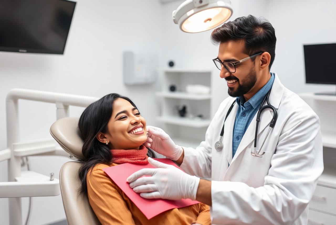 Dentist examining a smiling patient